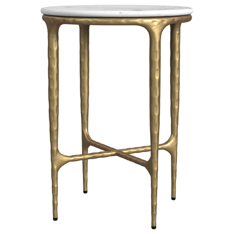  Coaster Furniture Baldwin 930081 Round Marble Top Side Table - White and Gold IMAGE 3