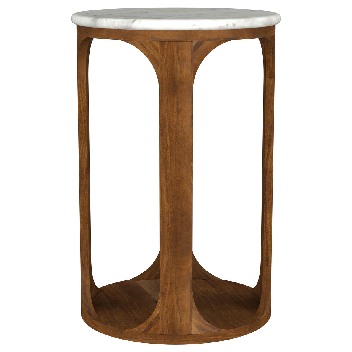  Coaster Furniture Berkeley 930080 Round Marble Top Side Table - White and Brown IMAGE 2