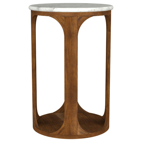  Coaster Furniture Berkeley 930080 Round Marble Top Side Table - White and Brown IMAGE 2
