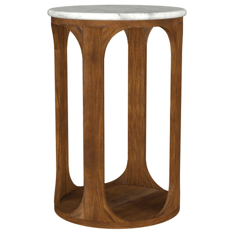  Coaster Furniture Berkeley 930080 Round Marble Top Side Table - White and Brown IMAGE 3