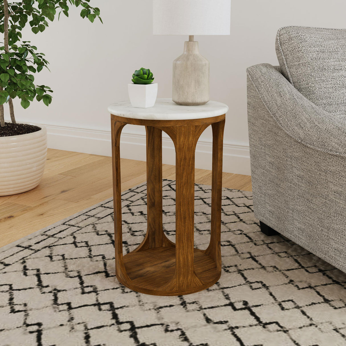  Coaster Furniture Berkeley 930080 Round Marble Top Side Table - White and Brown IMAGE 5