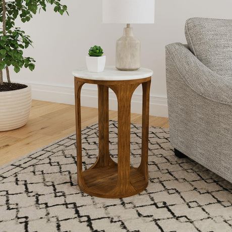  Coaster Furniture Berkeley 930080 Round Marble Top Side Table - White and Brown IMAGE 5