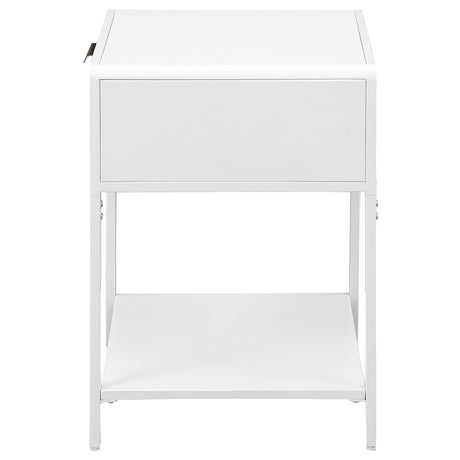  Coaster Furniture Amherst 930236 1-Drawer Radio Weave Cane Metal Bedside Table - White IMAGE 4