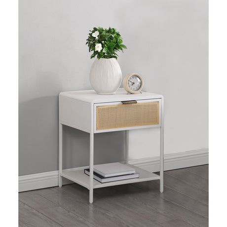  Coaster Furniture Amherst 930236 1-Drawer Radio Weave Cane Metal Bedside Table - White IMAGE 8