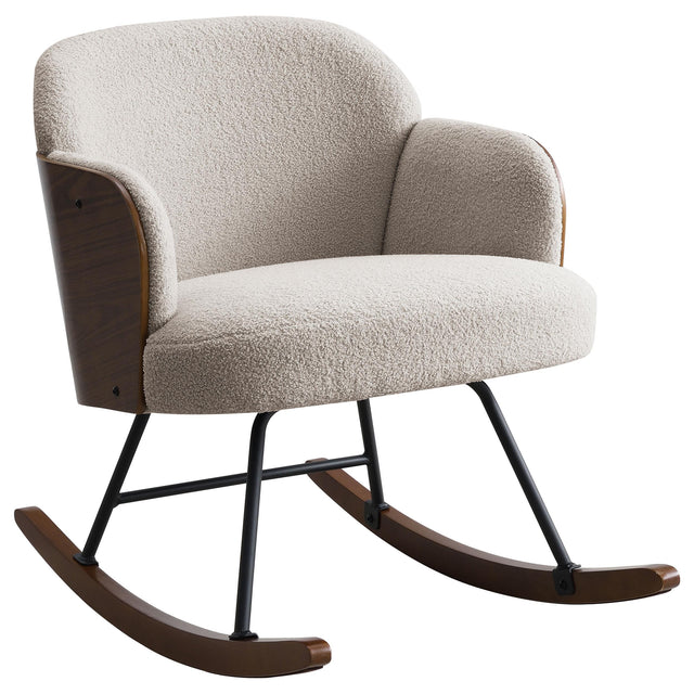  Coaster Furniture Paige 602625 Boucle Upholstered Mid Back Rocking Chair - Beige IMAGE 1