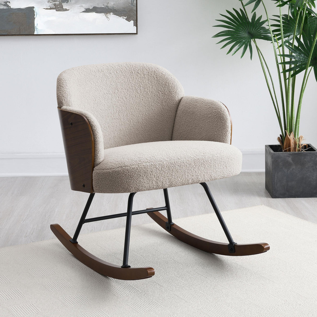  Coaster Furniture Paige 602625 Boucle Upholstered Mid Back Rocking Chair - Beige IMAGE 8