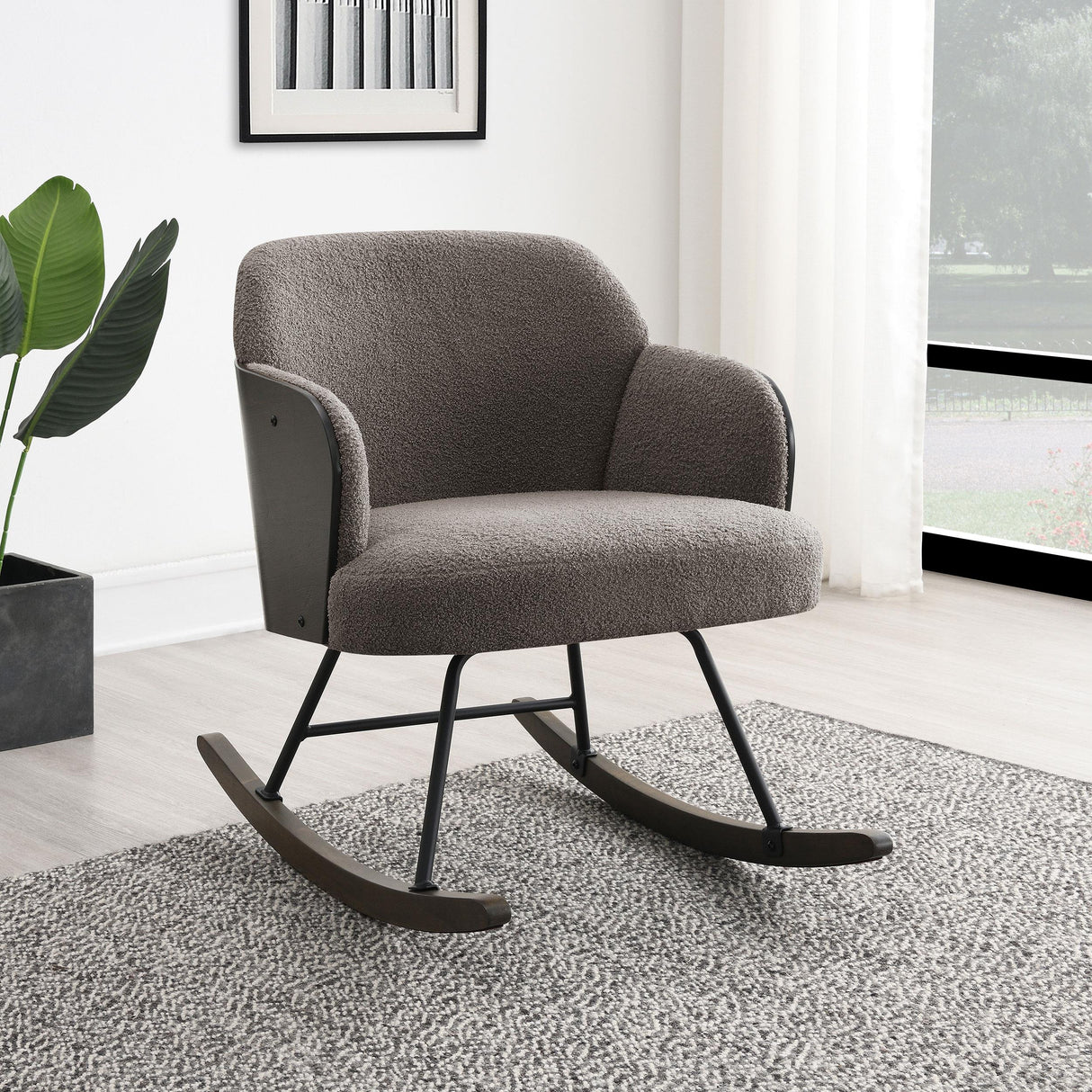  Coaster Furniture Paige 602626 Boucle Upholstered Mid Back Rocking Chair - Taupe IMAGE 8