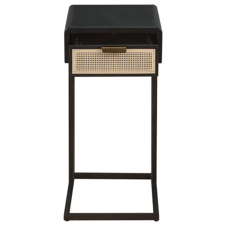  Coaster Furniture Amherst 931631 1-Drawer Radio Weave Cane Metal Side Table - Black IMAGE 3