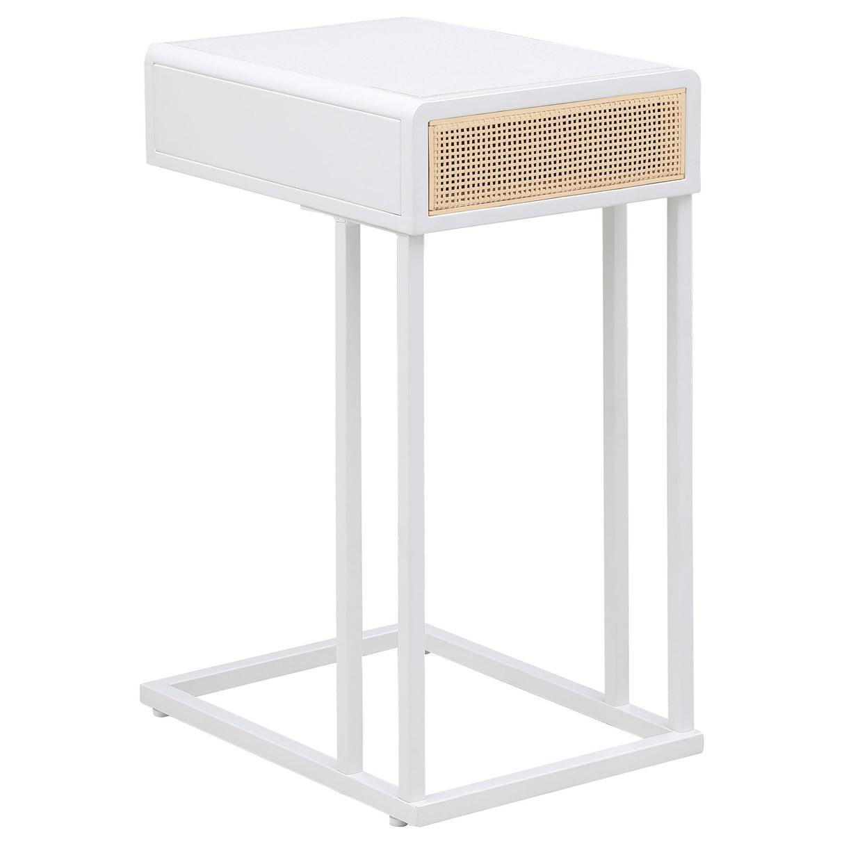  Coaster Furniture Amherst 931632 1-Drawer Radio Weave Cane Metal Side Table - White IMAGE 4
