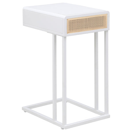  Coaster Furniture Amherst 931632 1-Drawer Radio Weave Cane Metal Side Table - White IMAGE 4