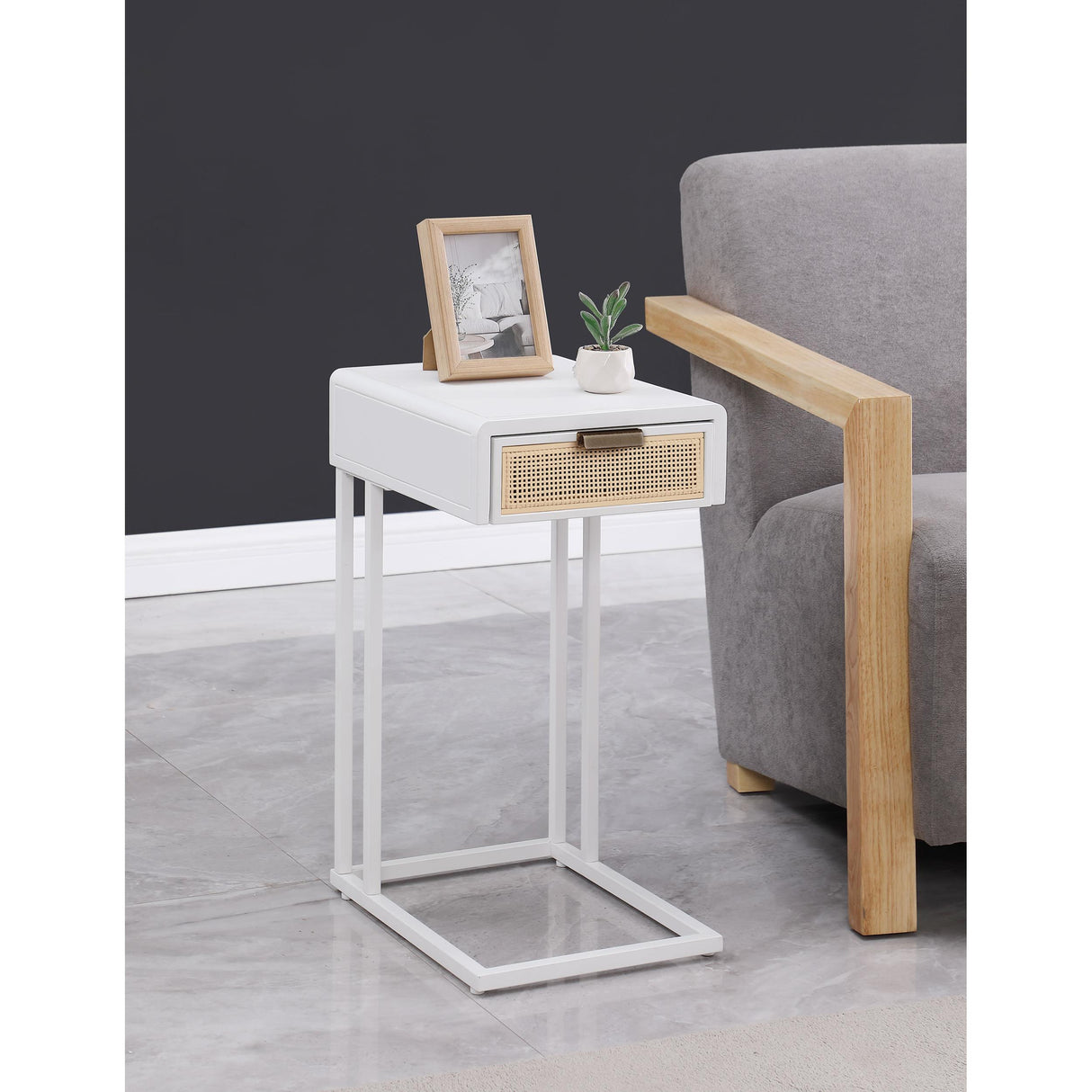  Coaster Furniture Amherst 931632 1-Drawer Radio Weave Cane Metal Side Table - White IMAGE 6