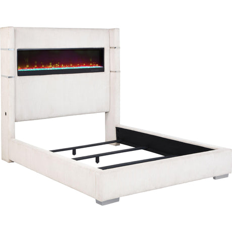  Coaster Furniture Tisdall 306032Q Upholstered Queen Flame Visualizer Bed - Cream IMAGE 1