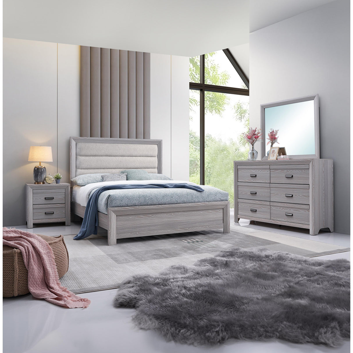  Crown Mark Adelaide B6712-K King Upholstered Bed - Driftwood IMAGE 3