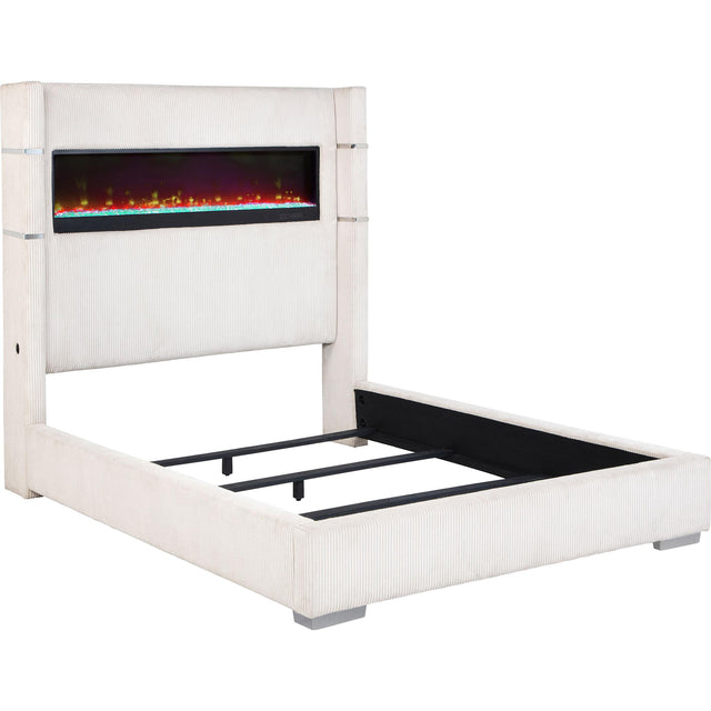  Coaster Furniture Tisdall 306032KE Upholstered King Flame Visualizer Bed - Cream IMAGE 1