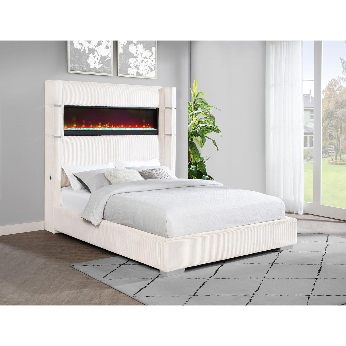  Coaster Furniture Tisdall 306032KW Upholstered California King Flame Visualizer Bed - Cream IMAGE 2