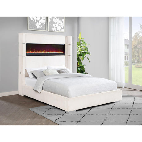  Coaster Furniture Tisdall 306032KW Upholstered California King Flame Visualizer Bed - Cream IMAGE 2