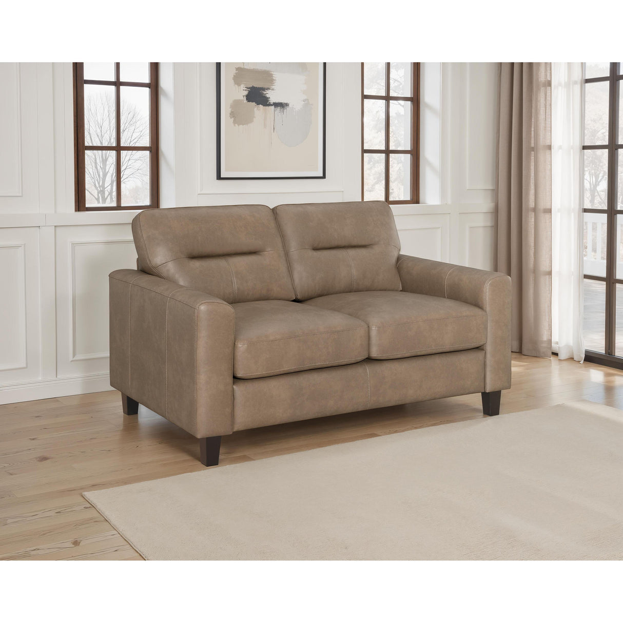  Coaster Furniture Scotland 504668 Faux Leather Upholstered Track Arm Loveseat - Brown IMAGE 2