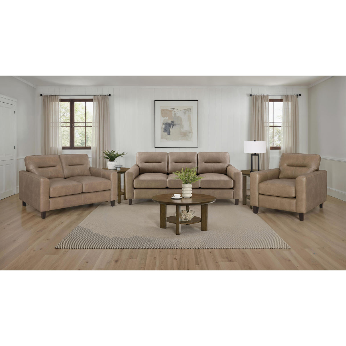  Coaster Furniture Scotland 504668 Faux Leather Upholstered Track Arm Loveseat - Brown IMAGE 9