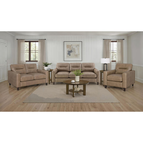  Coaster Furniture Scotland 504668 Faux Leather Upholstered Track Arm Loveseat - Brown IMAGE 9