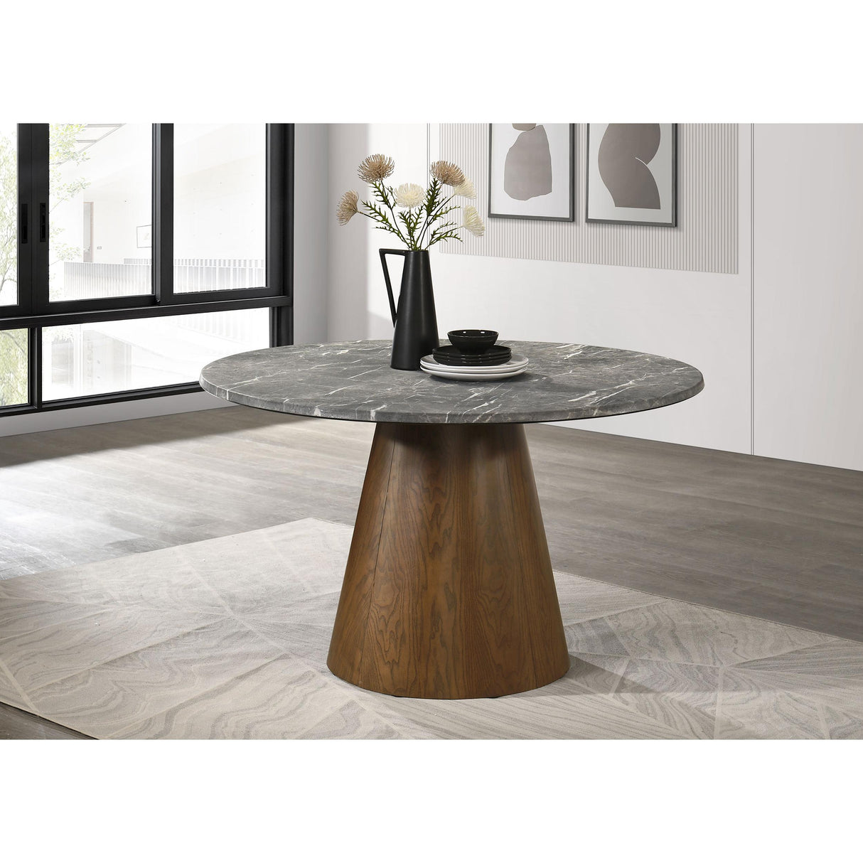  Coaster Furniture Franklin 193820 50-inch Round Dining Table - Grey/Dark Brown IMAGE 2