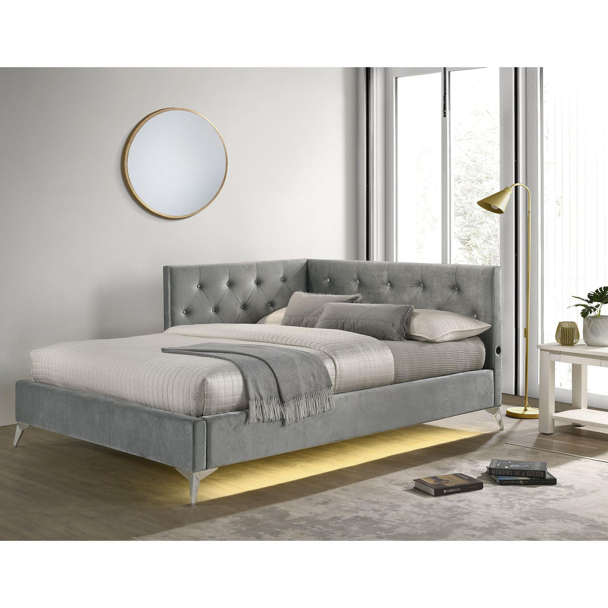  Elements International Amberley B-480-3-FCB Full Upholstered Corner Bed IMAGE 4