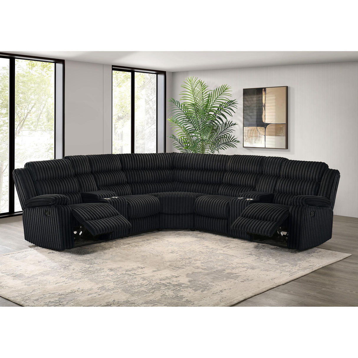 Coaster Furniture Atkinson 601520 Upholstered Reclining Sectional Sofa - Black IMAGE 7