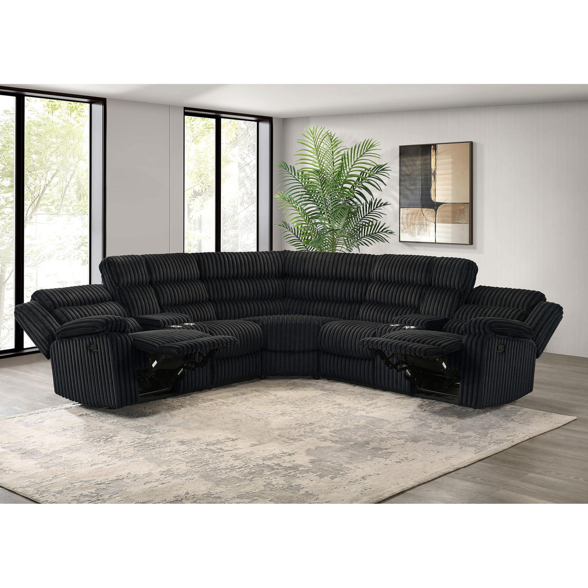  Coaster Furniture Atkinson 601520 Upholstered Reclining Sectional Sofa - Black IMAGE 8