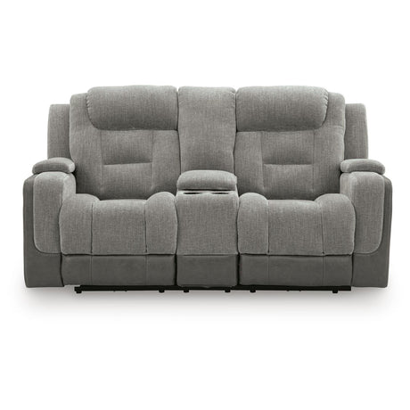  Signature Design by Ashley Mixed Motion PC8350518 Power Reclining Loveseat with Console  & Adjutasble Headrest IMAGE 2