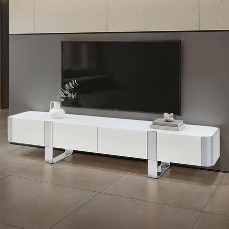  Furniture of America Larvik FM-AC8027SV-TV TV Stand White with Silver Frame IMAGE 1