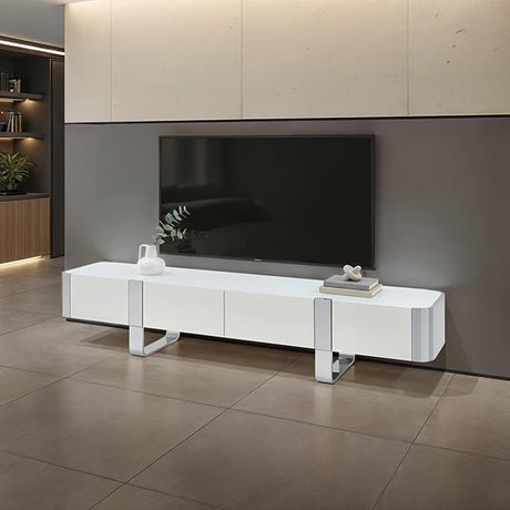  Furniture of America Larvik FM-AC8027SV-TV TV Stand White with Silver Frame IMAGE 2