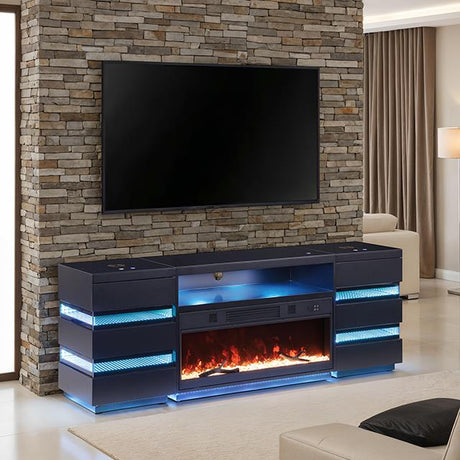  Furniture of America Terni FM-AC8024BK-TV-SET TV Stand with Fireplace & 2 Side Tables IMAGE 2