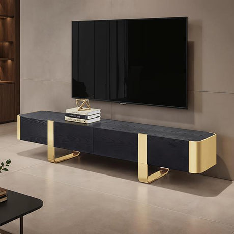  Furniture of America Leknes FM-AC8028GD-TV TV Stand Black with Gold Frame IMAGE 1