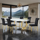  Furniture of America Holbaek FM37008GD-T-7PC-07GB 7 Pc 80" Dining Table Set IMAGE 1
