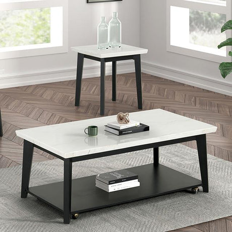  Furniture of America Thisted FM44002WH-CR Rectangle Marble Coffee Table with Casters IMAGE 1