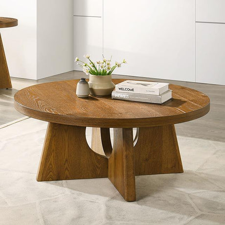  Furniture of America Olgod FM4223WN-CR Round Coffee Table IMAGE 1