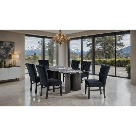  Furniture of America Selsey FM34007BK-T Black Stone Top Dining Table IMAGE 4