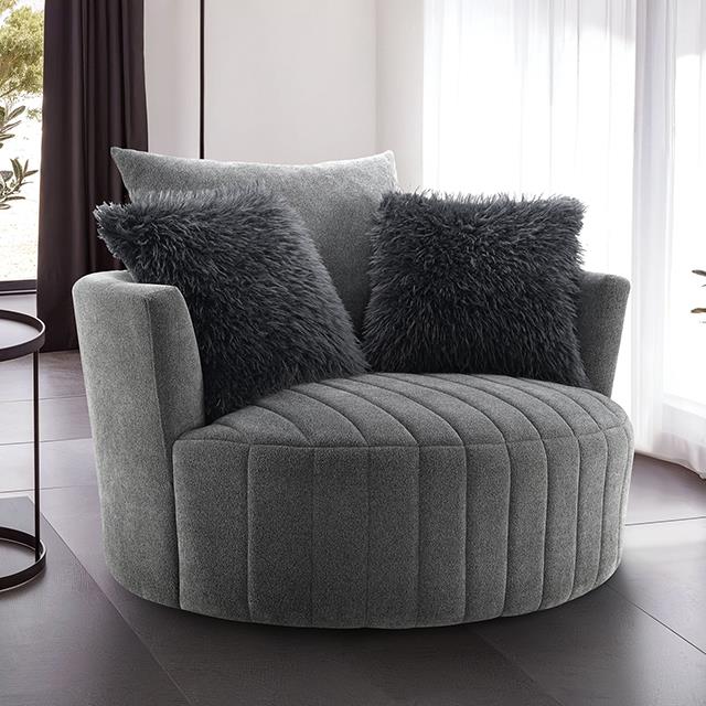  Furniture of America Hoople FM-AC6001DG-SW Channel Tufted Swivel Chair IMAGE 1