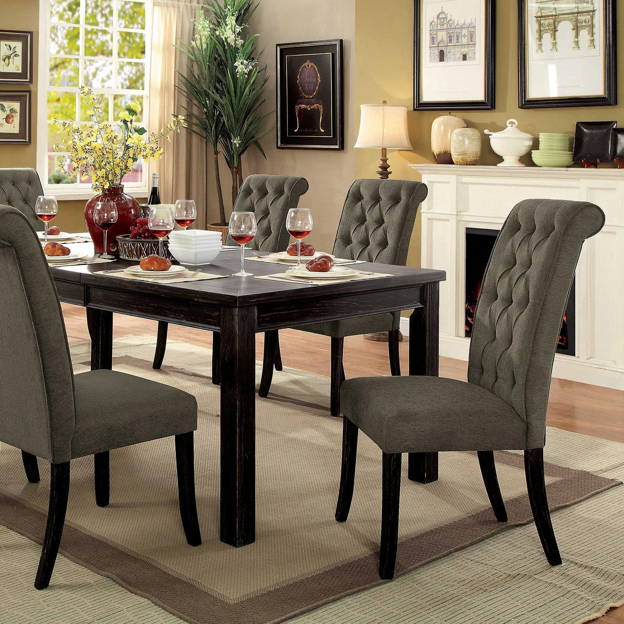  Furniture of America Sania CM3324BK-T-3564GY-7P 7 Pc Dining Table Set IMAGE 1
