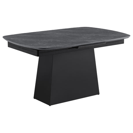  Coaster Furniture Potero 123131 73-inch Faux Marble Extension Leaf Dining Table - Black IMAGE 1