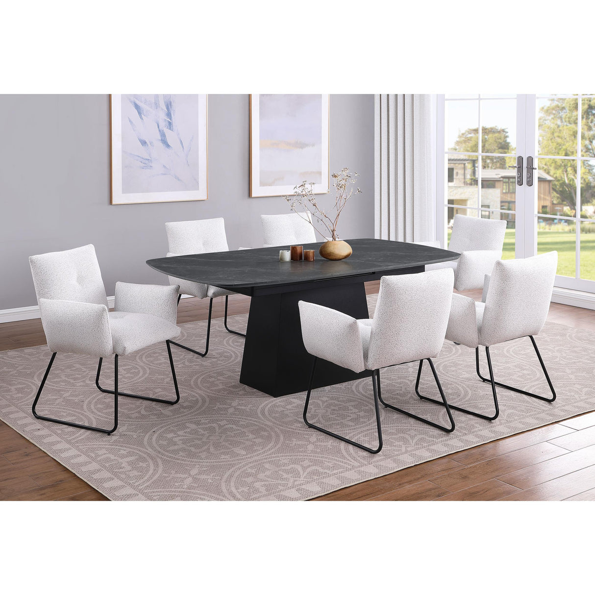  Coaster Furniture Potero 123131 73-inch Faux Marble Extension Leaf Dining Table - Black IMAGE 6