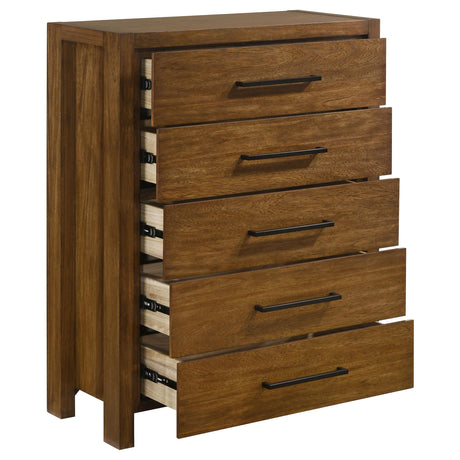  Coaster Furniture Adderley 215855 5-drawer Bedroom Chest - Warm Brown IMAGE 4