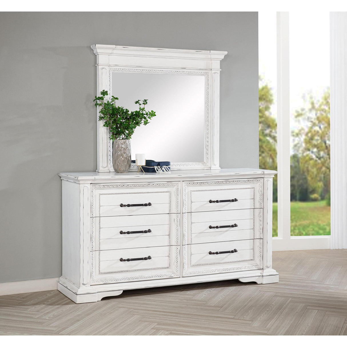  Coaster Furniture McKinney 215873M 6-drawer Bedroom Dresser with Mirror - Vintage White IMAGE 2