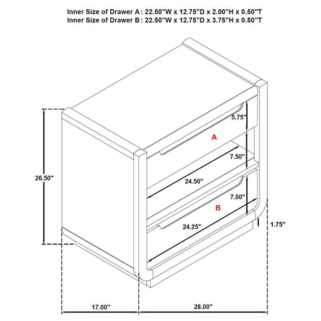  Coaster Furniture Leandro 222492 2-drawer LED Nightstand with USB - Burnished Black IMAGE 13