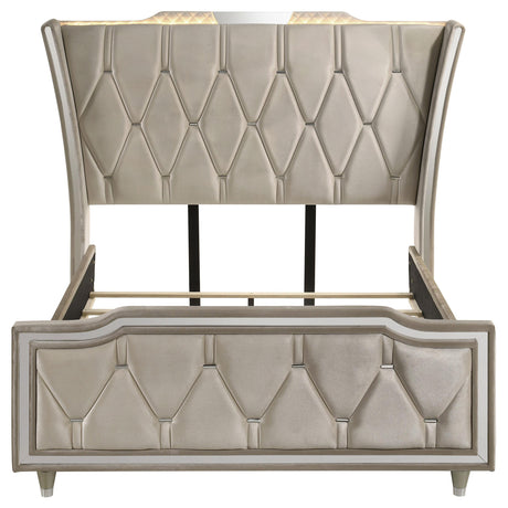  Coaster Furniture Lorient 222661Q Queen LED Upholstered Wingback Bed - Ivory/Camel IMAGE 12