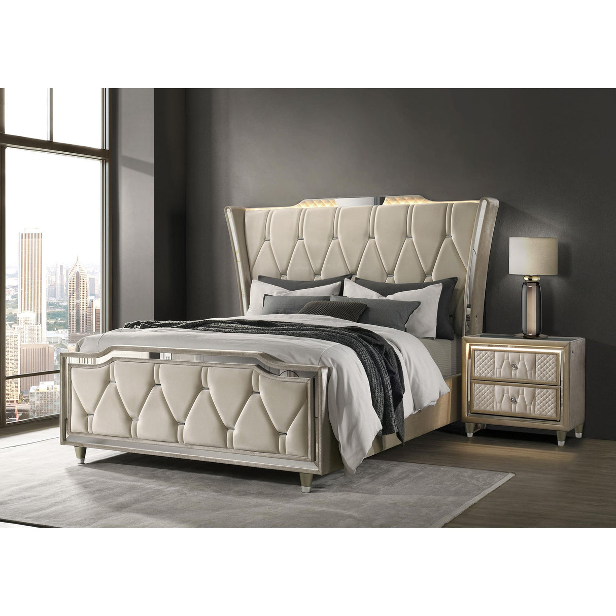  Coaster Furniture Lorient 222661Q Queen LED Upholstered Wingback Bed - Ivory/Camel IMAGE 14