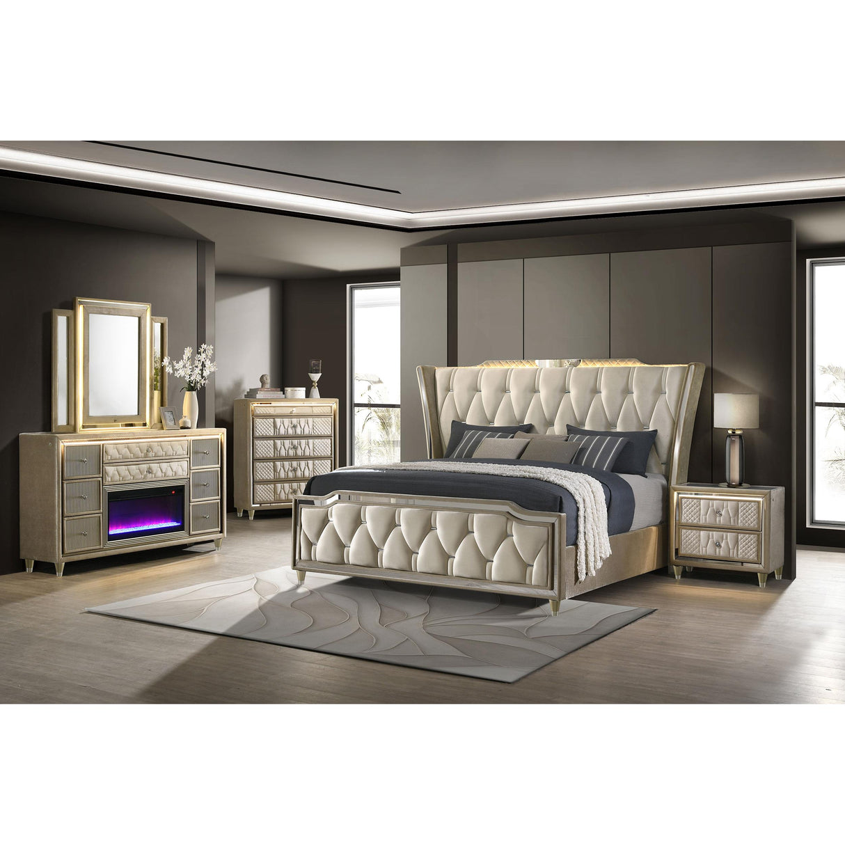  Coaster Furniture Lorient 222663FB 8-drawer LED Bedroom Flame Box Dresser - Ivory Camel IMAGE 10