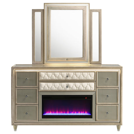  Coaster Furniture Lorient 222663FBM 8-drawer LED Flame Box Dresser and Mirror - Ivory Camel IMAGE 6