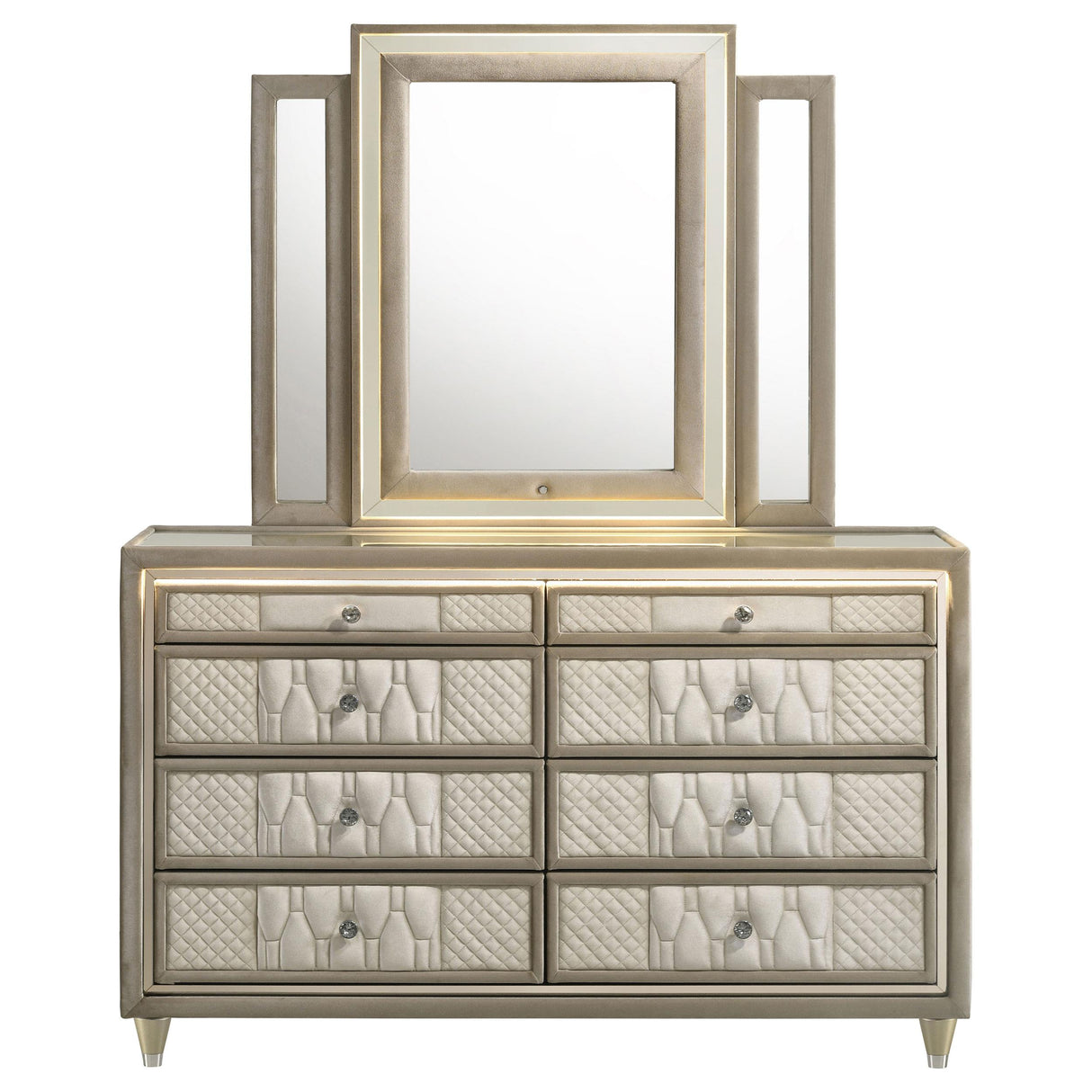  Coaster Furniture Lorient 222663M 8-drawer LED Dresser with Mirror - Ivory/Camel IMAGE 8