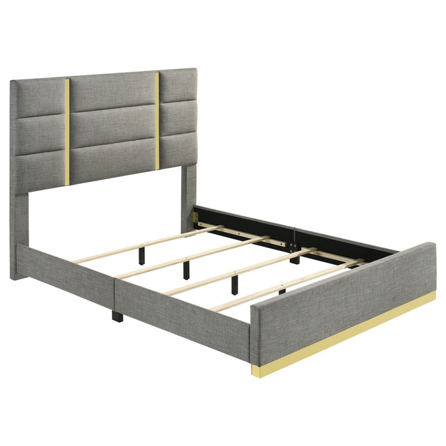 Coaster Furniture Ines 223091GRYQ 56-inch Fabric Upholstered Queen Panel Bed - Grey IMAGE 1