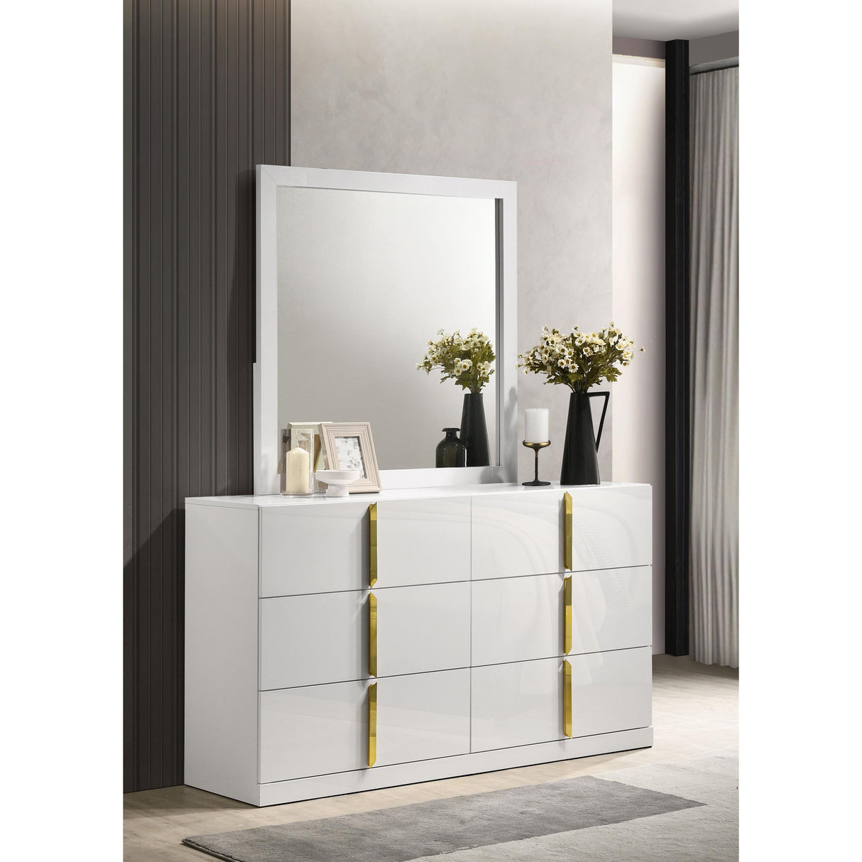  Coaster Furniture Ines 223093M 6-drawer Bedroom Dresser with Mirror - White High Gloss IMAGE 4